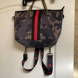 Camo with red stripe Neoprene medium size bag.